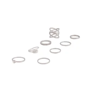 Rhodium Double Crossover Ring 8-Pack