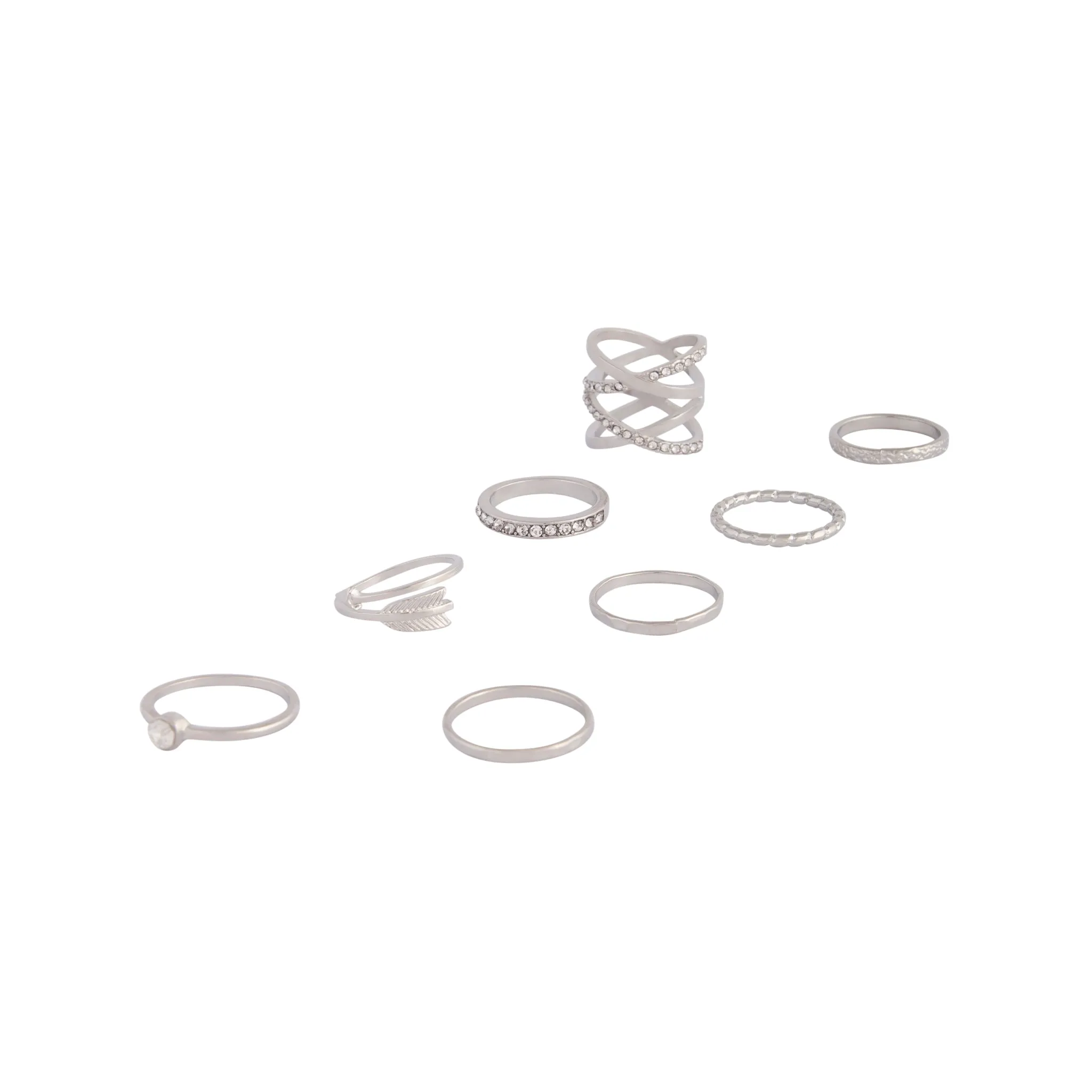 Rhodium Double Crossover Ring 8-Pack