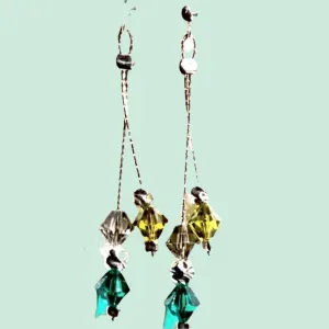 Silver earrings, Dangle Bridesmaid earrings,  turquoise & light green crystals