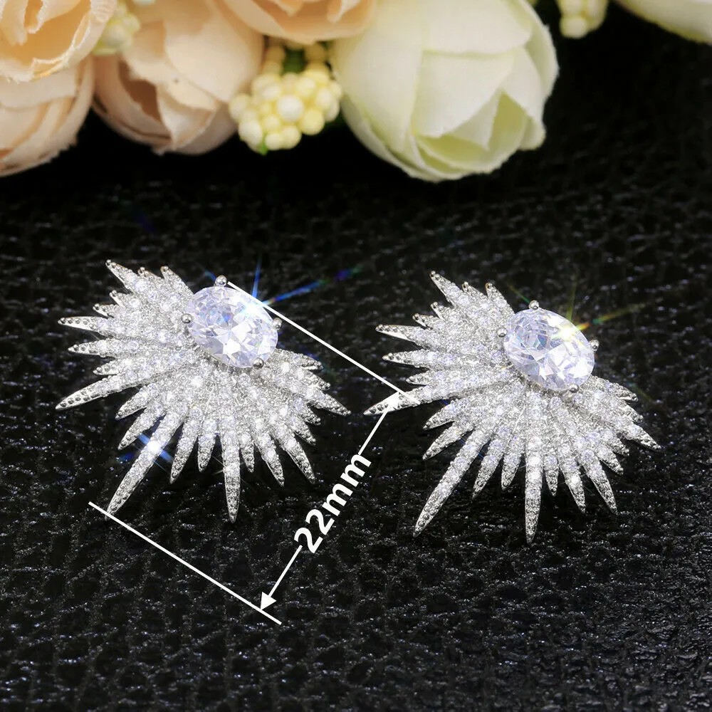 Starburst Luxury Created White Sapphire Wedding Stud Earrings