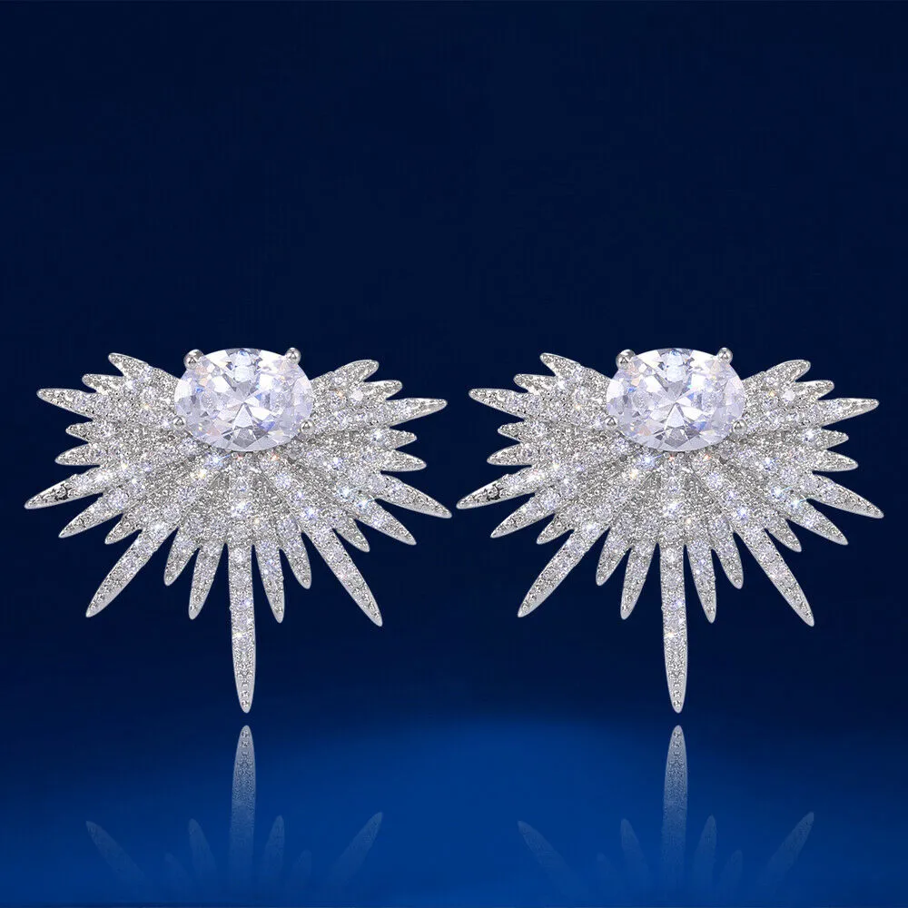 Starburst Luxury Created White Sapphire Wedding Stud Earrings