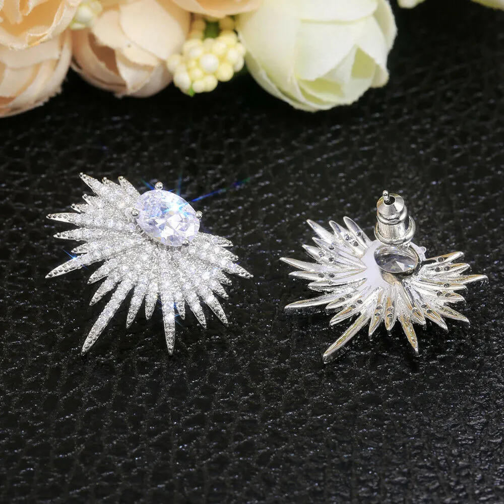 Starburst Luxury Created White Sapphire Wedding Stud Earrings