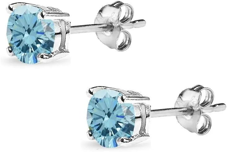 Sterling Silver Birthstone Crystal Solitaire Stud Earrings for Women and Men