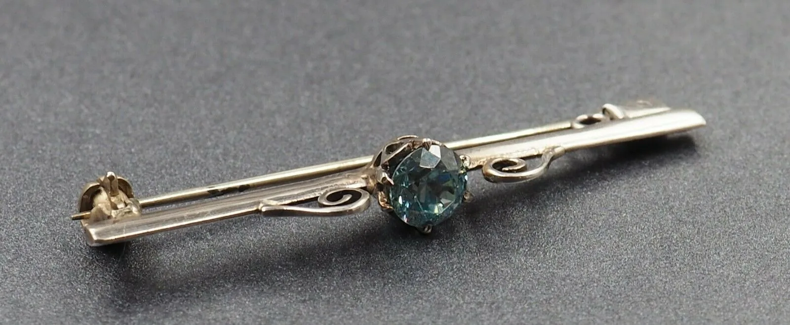 Sterling Silver Blue Zircon Bar Brooch