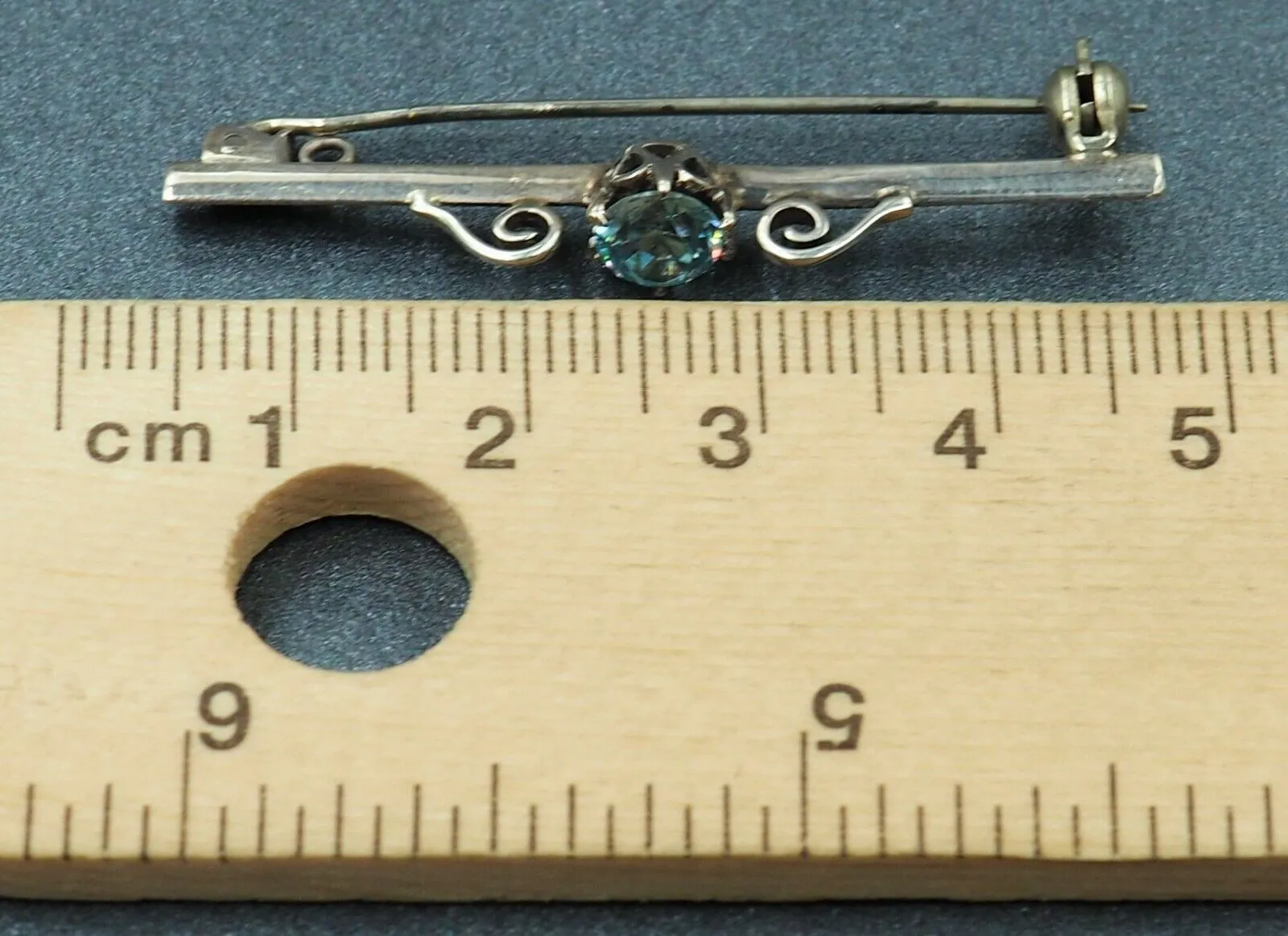 Sterling Silver Blue Zircon Bar Brooch
