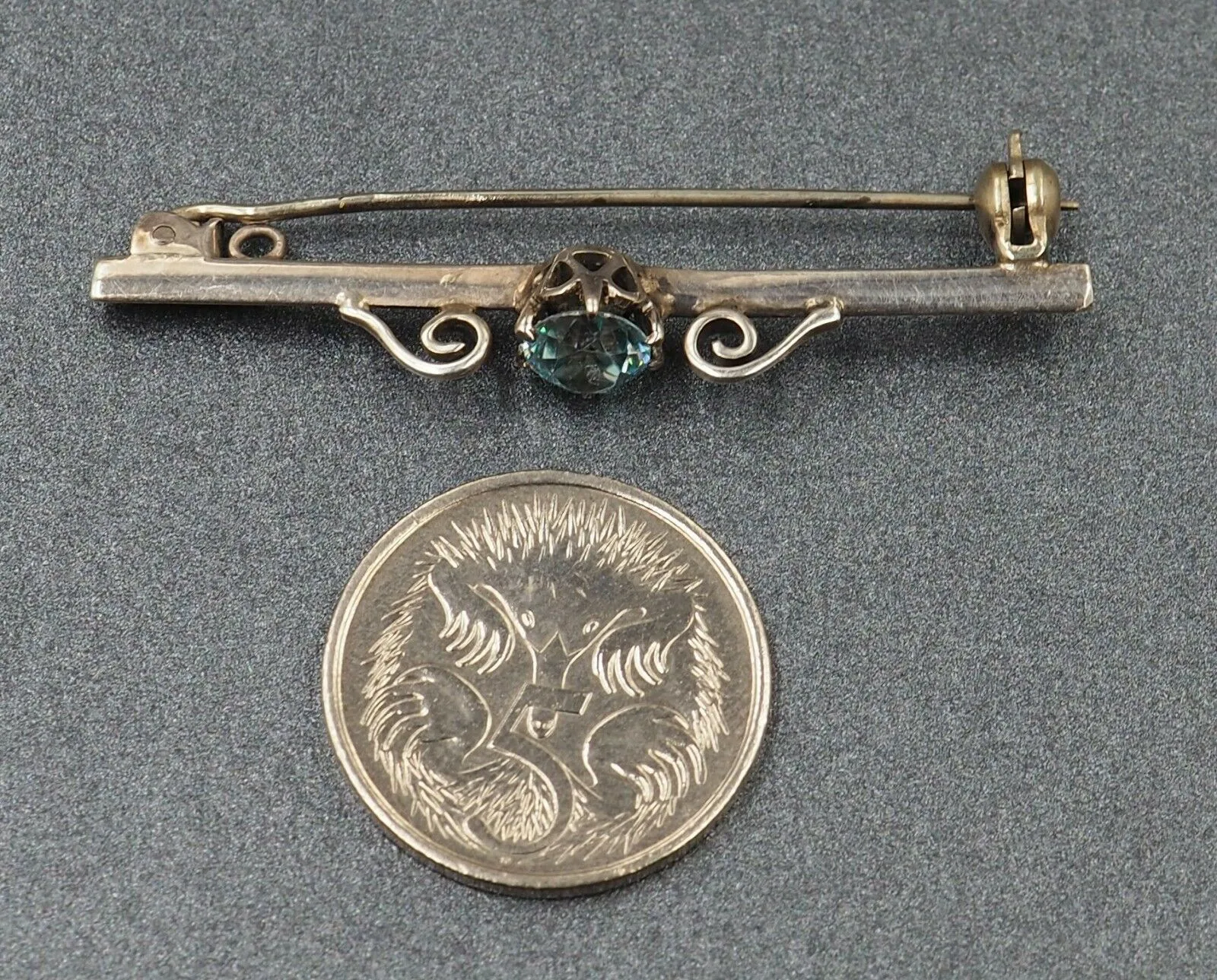 Sterling Silver Blue Zircon Bar Brooch