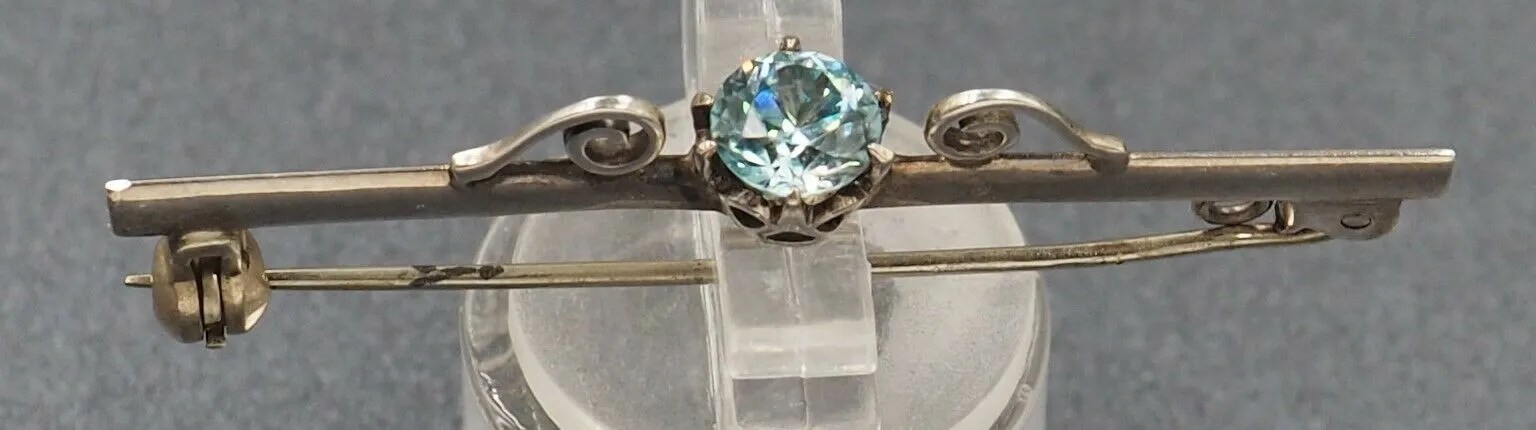 Sterling Silver Blue Zircon Bar Brooch
