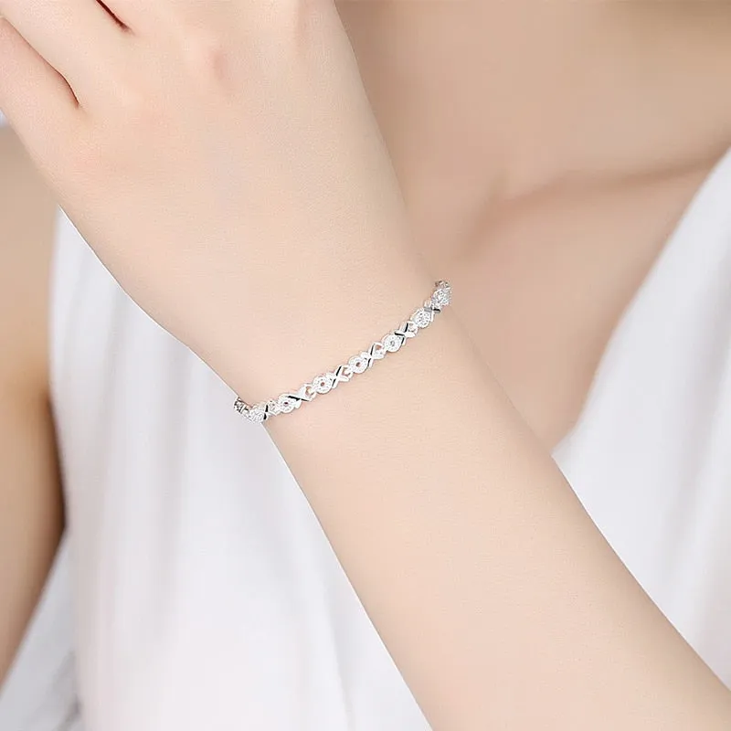 Sterling Silver X Bracelets Zircon Cross Charm Bracelets