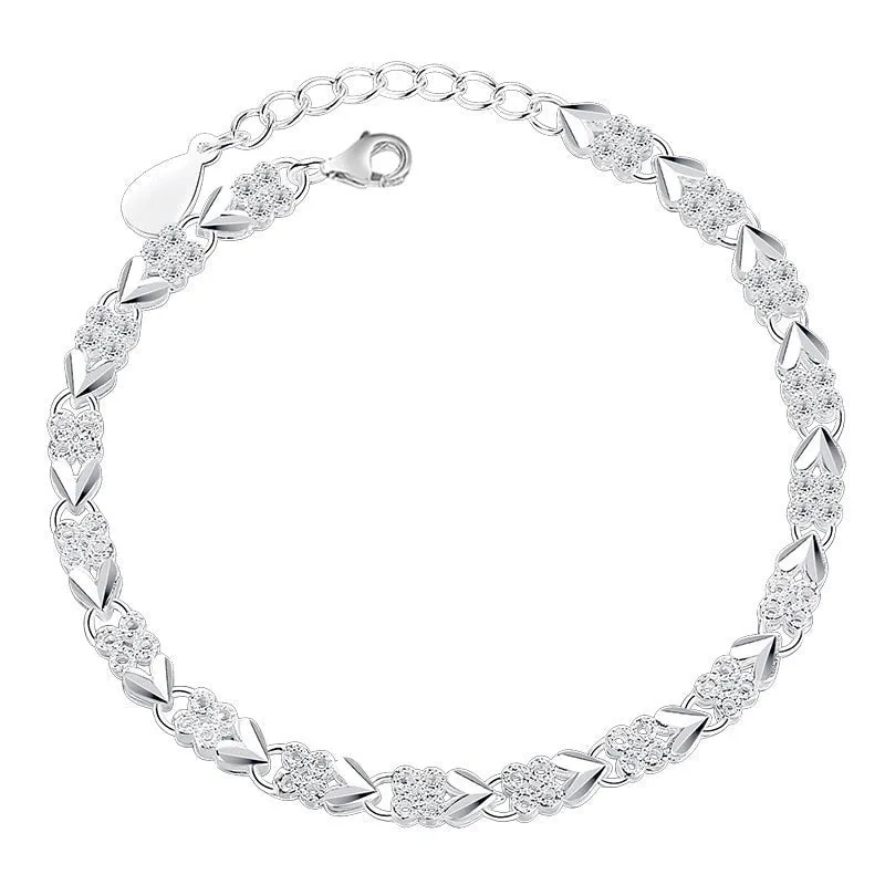 Sterling Silver X Bracelets Zircon Cross Charm Bracelets