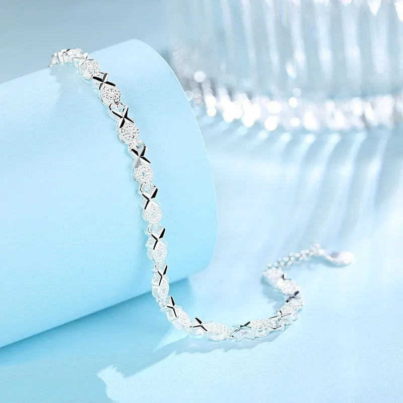 Sterling Silver X Bracelets Zircon Cross Charm Bracelets