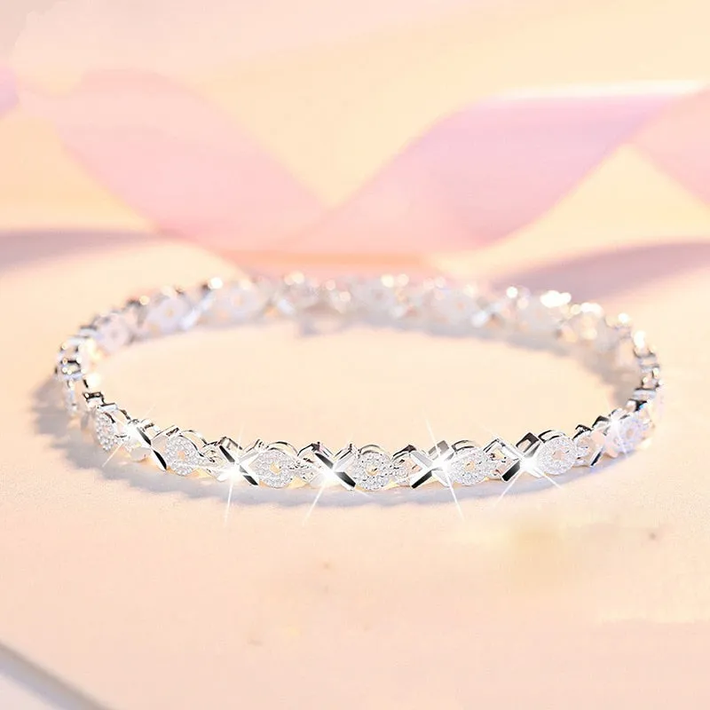 Sterling Silver X Bracelets Zircon Cross Charm Bracelets