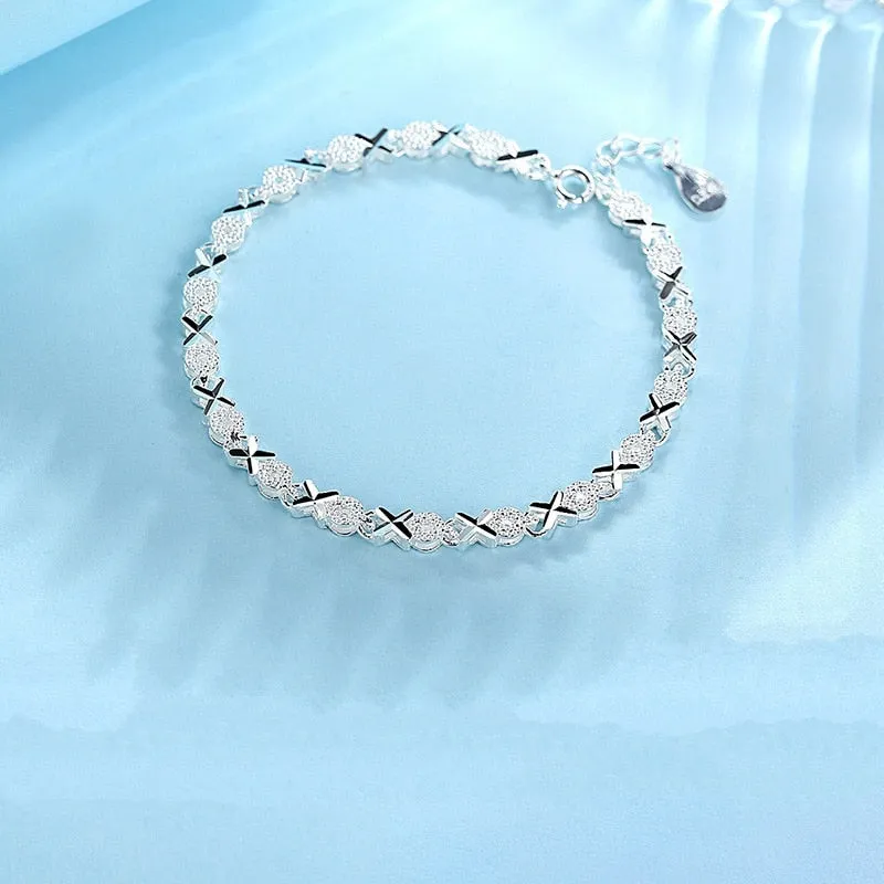Sterling Silver X Bracelets Zircon Cross Charm Bracelets