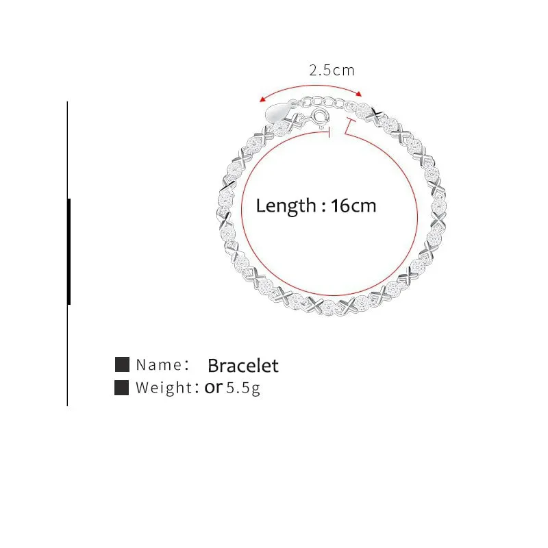 Sterling Silver X Bracelets Zircon Cross Charm Bracelets