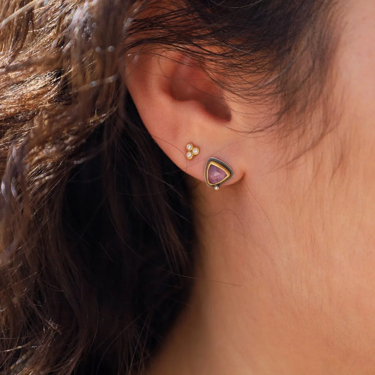 Trillion Rose Cut Pink Sapphire Stud Earrings
