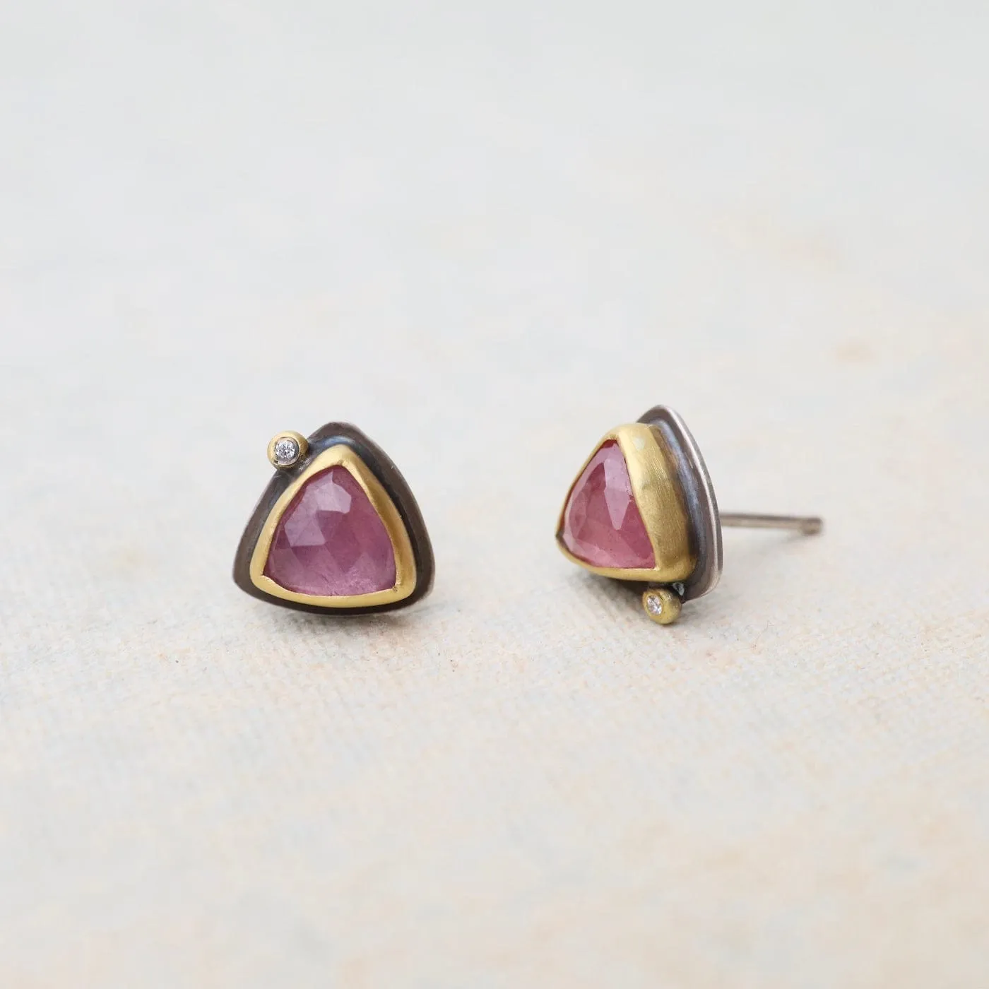 Trillion Rose Cut Pink Sapphire Stud Earrings
