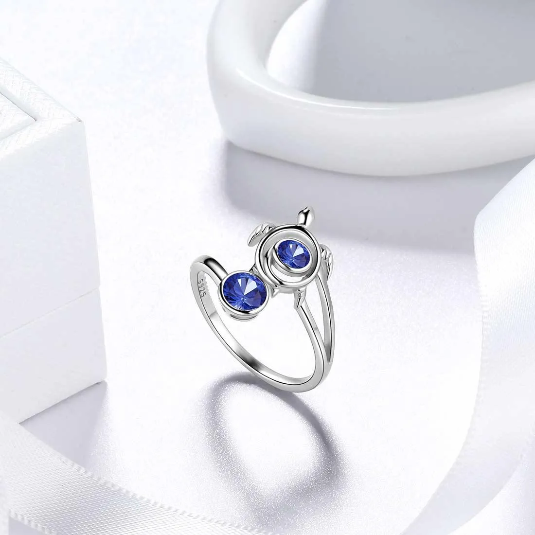 Turtle Birthstone September Sapphire Ring Women Girls Jewelry Birthday Gift Sterling Silver