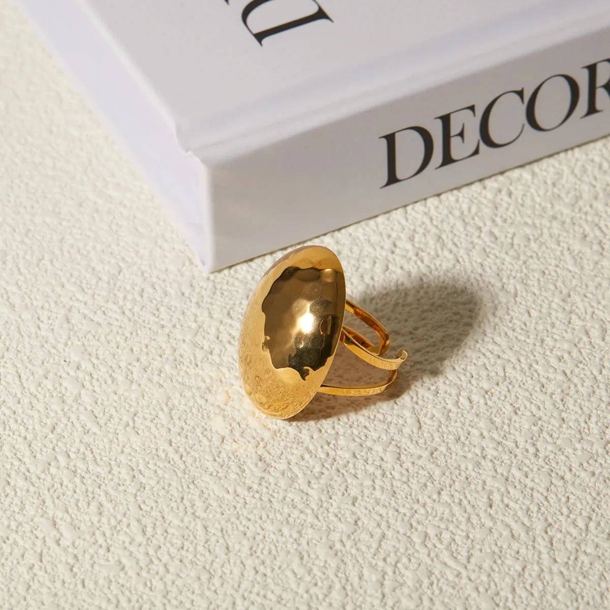 VAIGE Hammered 18K Gold Plated Chubby Oval Stainless Steel Ring - Trendy Statement Jewelry Gift