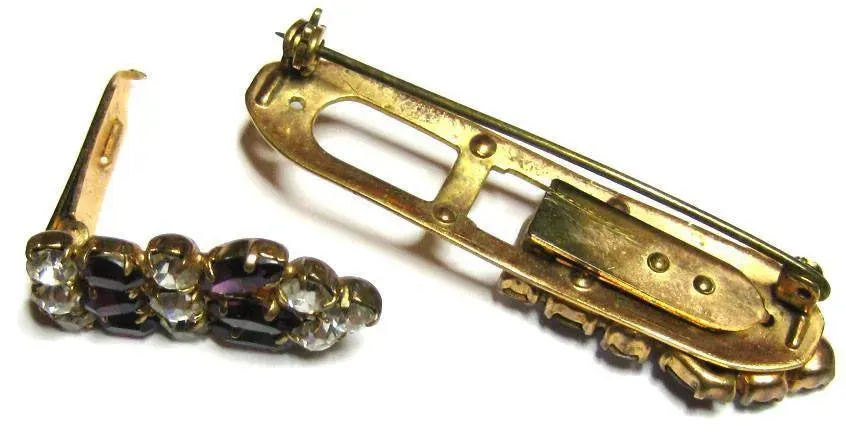 Vintage 1950s Diamante Purple Duet Clip Brooch