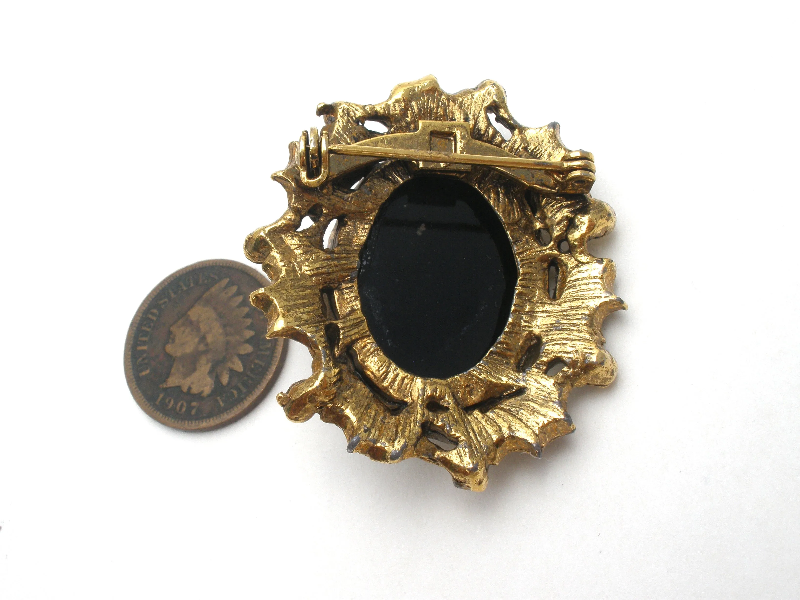 Vintage Hematite Left Facing Cameo Brooch Pin