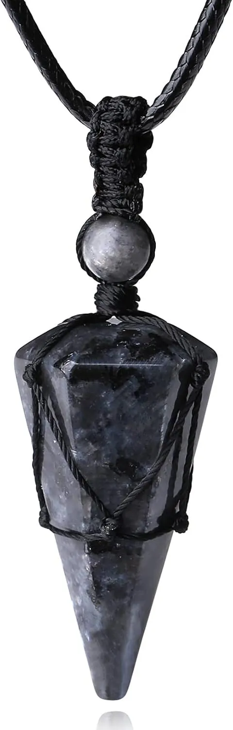 XIANNVXI Healing Crystal Stone Pointed Necklace Adjustable Black Rope Natural Gemstone Pendant Necklaces Jewelry for Men Women