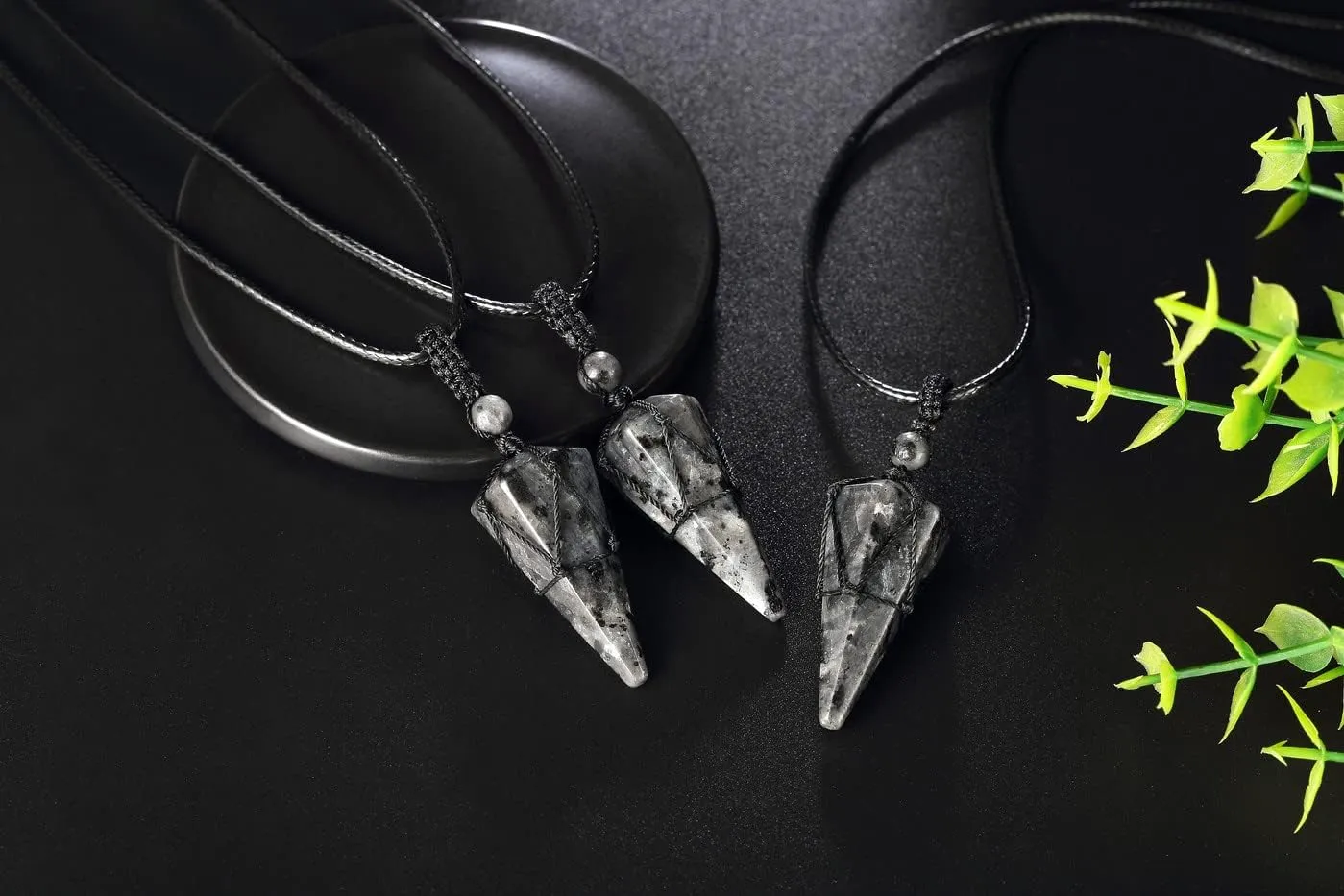 XIANNVXI Healing Crystal Stone Pointed Necklace Adjustable Black Rope Natural Gemstone Pendant Necklaces Jewelry for Men Women