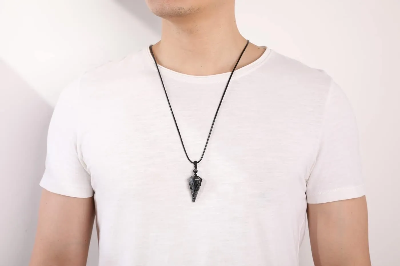 XIANNVXI Healing Crystal Stone Pointed Necklace Adjustable Black Rope Natural Gemstone Pendant Necklaces Jewelry for Men Women