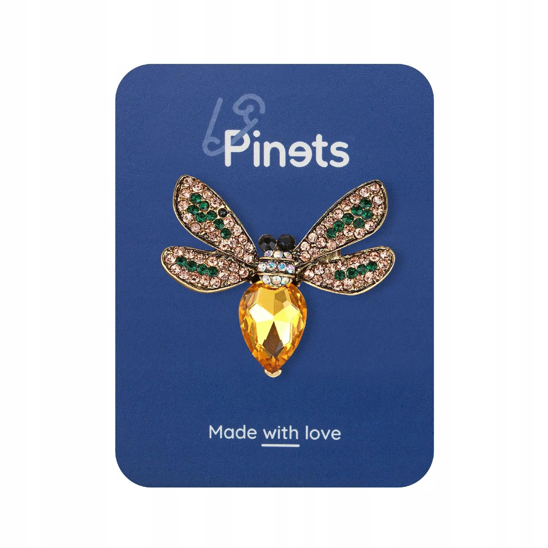 Yellow insect brooch with zircons