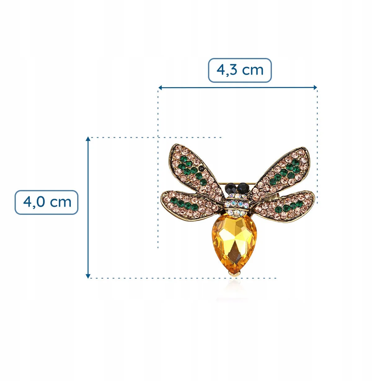 Yellow insect brooch with zircons
