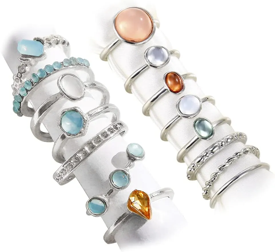 YOOESTORES82 Boho Vintage Crystal Ring Set, Rhinestone Knuckle Rings for Women, Gold Silver Bohemian Stackable Joint Midi Multiple Rings