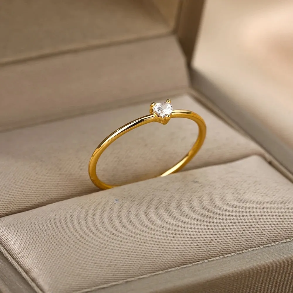 Zircon Engagement Wedding Rings For Women Lover Gold Color Stainless Steel Ring Jewelry Female Birthday Gift For Girlfriend