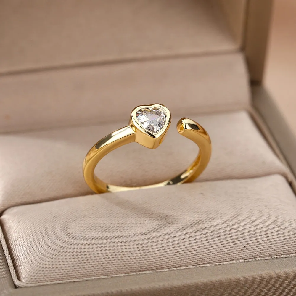 Zircon Engagement Wedding Rings For Women Lover Gold Color Stainless Steel Ring Jewelry Female Birthday Gift For Girlfriend